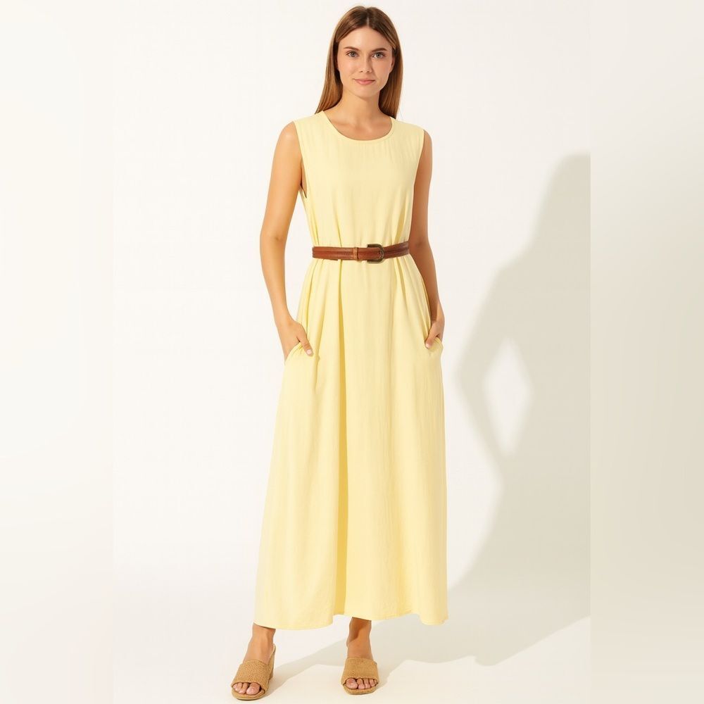 Liviana Conti Silk Blend Maxi Dress 42 US 6 Sleeveless Italy Minimalist